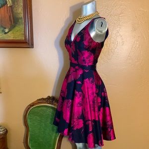 Aqua Navy Blue And Magenta Floral Dress.  Sz 0
